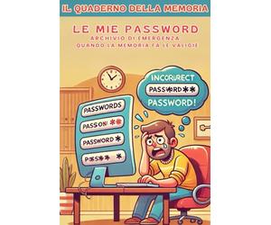 QUADERNO LE MIE PASSWORD - IL QUADERNO DELLA MEMORIA - 100 PAGINE FORMATO GRANDE A4: Il SALVASMEMORATI - PER ORGANIZZARE E GESTIRE PASSWORD, PIN ECC..