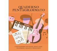 Quaderno pentagrammato, 6 pentagrammi per pagina, righe larghe: 100 pagine pentagrammate, pentagramma grande per bambini, ragazzi e principianti, 5 ... pagine, copertina colorata opaca, formato A4
