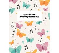 Quaderno Pentagrammato | Copertina Design Farfalle | 100 pagine con 12 pentagrammi musicali | Indice personalizzabile e Pagine Note | Formato Grande | ... di Pianoforte Chitarra Violino Basso
