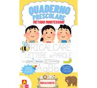 QUADERNO PRESCOLARE - METODO MONTESSORI - RICALCARE LETTERE E PAROLE Edizione ANIMALI: Libro educativo di attività Montessori a colori per bambini 3-6 anni: giochi, pregrafismo e animali in pratico formato A5 da viaggio o ristorante, anti-noia