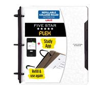 Quaderno ricaricabile Five Star Flex + Study App College, carta a righe da 1 pollice, anelli TechLock, tasche, linguette e divisori, capacit 200