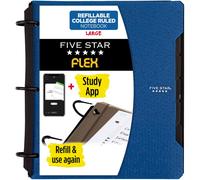Quaderno ricaricabile Five Star Flex + Study App College, carta a righe da 1 pollice, anelli TechLock, tasche, linguette e divisori, capacit 200