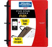 Quaderno ricaricabile Five Star Flex + Study App College, carta a righe da 1 pollice, anelli TechLock, tasche, linguette e divisori, capacit 200
