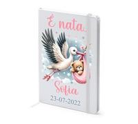 Quaderno Ricordo Per Occasioni Speciali Personalizzabile Con Nomi per Dediche - Data- Matrimonio-Laurea-Battesimo-Compleanno-21Cmx14,4Cm (È Nata...)