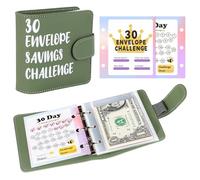 Quaderno Sfida Risparmio A8, Planner Budget 30 Giorni, Raccoglitore Risparmio Sfida, Raccoglitore Risparmio Cash Stuffing, Raccoglitore Budget con Tracker Challenge per Bambini e Studenti (Verde)