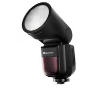 Quadralite Stroboss V1 Flash Cobra per Canon | Flash Speedlite TTL con testa tonda * 480 luci * Lampada pilota LED * scatto senza fili * Compatibile TTL M Multi * 1.5 s riciclaggio
