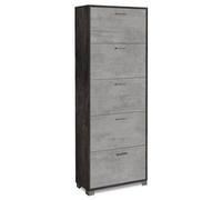 SARMOG Scarpiera 30 Paia in Truciolato con 5 Ante a Ribalta 70x29x190h cm colore Ossido Nero e Cemento Quadrante - A765ONCE030