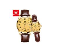 (quadrante in oro CP) OLEVS 5566 Orologio da coppia per amanti con cinturino in pelle Orologio da lavoro