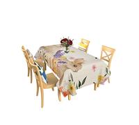 Quadrata Tovaglia Happy Easter Bunny Rabbits Spring Flower Tovaglia Per Feste Stampato Impermeabile Tablecloth, Per Compleanno, Fidanzamento, Giardino, 137x183cm