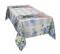 Quadrata Tovaglia Spring Blue Flower Happy Easter Bunny Rabbits Tovaglia Impermeabile Decorazione Copritavolo Pranzo, per Feste, Fidanzamento, Natale, 137x183cm