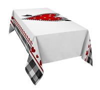 Quadrata Tovaglia Valentine's Day Red Heart Black And White Tovaglia Antimacchia Morbido Copritavolo, per Fidanzamento, Giardino, Tavolo da Pranzo, 137x183cm
