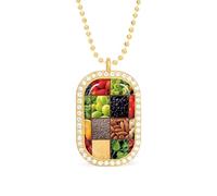 Quadrati di frutta e verdura che mangiano collana personalizzata per donne collane con ciondolo rettangolare gioielli di moda regali oro argento
