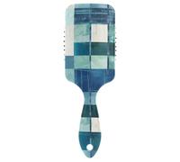 Quadrato Geometrico Plaid Stripe Ricamo Pettirosso Blu anti statico pettine per le donne nere Progettato cuoio capelluto massaggiatore spazzola per diradamento dei capelli con manico ergonomico