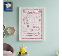 Quadretto Nascita Cornice Personalizzato BAMBINA ROSA canvas forex poster tela