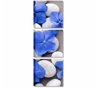 Quadri Bagno Tris 1 - Stampe su Tela con Fiori Blu e Sassi Zen Rilassanti 25x25