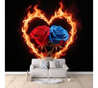 Quadri Carta Da Parati Fiori Arte Rosa Rossa, Sfondo Murale xxl Fiori Rossi Dell'Amore 200X140cm Qualità Premium Senza Bolle E Senza Rughe Materiale Sicuro Ed Ecologico Facile Da