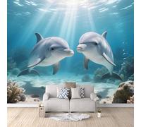 Quadri Carta Da Parati Fiori Delfino, Carta Da Parati Fotomurali Creature Sottomarine Pesci 450X315cm Parete Tv Copre Le Imperfezioni Del Muro Adatto A Camere Da Letto E Camerette Allineamento