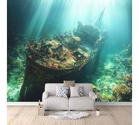 Quadri Carta Da Parati Fiori Oceano Sotto Il Relitto Del Mondo Marino, Carta Parati Per Camera Da Letto Scena Subacquea 250X175cm Parete Tv Copre Le Imperfezioni Del Muro Adatto A Camere Da Letto E