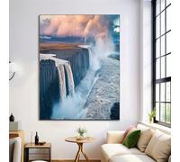 Quadri Cascata Scogliera Su Tela Per Soggiorno Camera Da Letto Stampe Foto Senza Cornice 80X120Cm, Decorazioni Da Parete Vista Sulla Valle Seppia Quadro Moderni Poster Casa