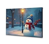 Quadri da parete per soggiorno, con allegro pupazzo di neve che si trova accanto a un lampione luminoso in una serata innevata, su tela, decorazione pasquale decorativa decorativa con Para Cuartos (30