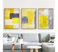 Quadri D'Arte-3 Pezzi Moderni Astratti Dipinti a Parete Giallo Grigio Bianco Con Texture Color Block Manifesto Stampe per Casa Camera da Letto Ufficio Soggiorno Decorazione-50x70Cmx3 (Senza Cornice)