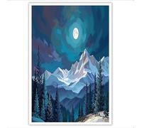 Quadri Dipinto Olio Raffigurante Montagne Innevate Camera Da Letto 80×120 Cm Senza Cornice Decorazioni Parete Soggiorno Stampa Su Tela Moderna Casa Salotto Poster,Foresta Di Conifere Al Chiaro Di Luna