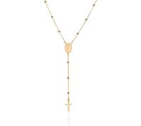 QUADRI - Elegante Collana a Rosario in Argento 925 placcata oro 18kt con medaglietta della Vergine Maria e croce lucida. Scatola Deluxe Lunghezza collana 48 cm. + 7.50 cm pendente. Made in Italy