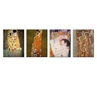 Quadri Gustav Klimt Il Bacio Medicina Hope Le Tre età di Una Donna 4 Pezzi 40x30 cm Stampa su Tela con Telaio in Legno Arte arredo