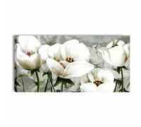 Quadri L&C ITALIA Fiori Bianchi Vintage 2 - Quadro Moderno Soggiorno Salotto Cucina Stampa su Tela Elegante 90x45 Canvas Floreale Classico da Parete