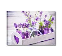 Quadri L&C ITALIA Lavanda Vintage 3 - Quadro per Bagno Shabby Chic con Fiori Provenzali Viola Lilla 70 x 50 Stampa su Tela da Parete Arredo Centro Estetico