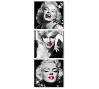 Quadri L&C ITALIA Marilyn Labbra Rosse - Quadri Moderni Soggiorno Cucina Ufficio 3 Quadretti 25 x 25 Stampe su Tela da Parete Bianco Nero