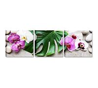 Quadri L&C ITALIA Orchidea Bianca Viola - Quadretti Bagno Moderno Rilassante Zen con Fiori Bianchi Sassi e Foglie - Stampe da Parete 25x25 Tela Canvas