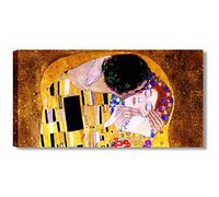 Quadri L&C ITALIA Quadro Il Bacio di Klimt per Camera da Letto e Soggiorno 90x45 Stampa su Tela Canvas Abbraccio Amanti Riproduzione Autori Famosi Capezzale Orizzontale Grande