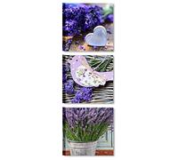 Quadri L&C ITALIA Tris Lavanda - Quadri Fiori Shabby Chic Moderni per Soggiorno Camera da Letto Bagno Cucina - Quadretti 25 x 25 Stampa su Tela da Parete