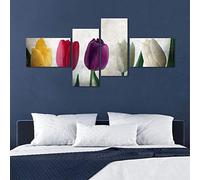 Quadri L&C ITALIA Tulipani Vintage - Quadro Shabby Chic con Fiori 170 x 70 per Soggiorno Moderno Camera da Letto Cucina Ufficio - Stampa su Tela da Parete 4 Pezzi Multipannello