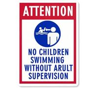 Quadri Metallo Attenzione: I Bambini Non Possono Nuotare Senza La Supervisione Di Un Adulto In Piscina Ottimo Cartello In Alluminio Impermeabile Targa In Metallo Per Cortil Pub Esterno 20X30Cm