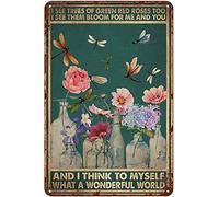 Quadri Metallo I See Trees Of Green Red Roses Too What A Wonderful World Dragonfly Cartello In Metallo Vintage Poster Per Giardino Bagno Ompleanno Esterno M