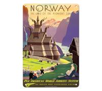 Quadri Metallo Norvegia La Terra Del Sole Di Mezzanotte Chiesa Di Legno Pan American World Airways Non Facile Da Deformare Targa In Metallo Facile Da Installare Cartello In Alluminio Per 20X30Cm