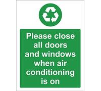 Quadri Metallo Please Close All Doors And Windows When Conditioning Is On Resistente All'Usura E Durevole Targa In Metallo Decorazione Pittura In Ferro Per Patio Club La Casa 20X30Cm