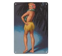 Quadri Metallo Ragazza Pin-Up Con Gonna Di Erba Divertent Targa In Metallo Resistente Uv Cartello In Alluminio Per Cucina Esterno Club 20X30Cm