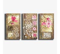 Quadri Moderni 3 pezzi 30x50 cm fiori rosa Shabby chic Stampa su Tela CANVAS Arredamento Arte XXL Arredo soggiorno salotto camera da letto cucina ufficio bagno bar ristorante