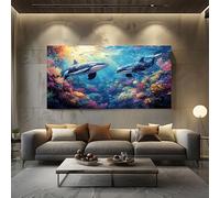 Quadri Moderni Animale Dell'Oceano: Orca Assassina Quadro su Tela Blu Stampa su Tela per Soggiorno Capezzale Camera da Letto Ufficio 50x100 cm Senza Cornici
