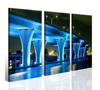 Quadri moderni città Blu neon bridge Miami stampe su tela canvas skyline