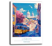 Quadri Moderni Città Paesaggio Quadro moderno da Parete Stampa su tela Canvas Decorazione muro B&B Camera da letto Ufficio Soggiorno Salone (Lisbona, 50x70 cm, Canvas intelaiato)