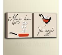 Quadri Moderni Cucina Frase Mangia Bene Vivi Meglio |Q696| set 2 Tele Decorative