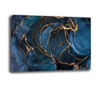 Quadri Moderni EFFETTO MARMO Blu Scuro Soggiorno Astratto Industrial Quadro moderno da Parete grande Stampa su tela Canvas Decorazione Murale muro Arredo Camera da letto Cucina (50x70 cm, 4)