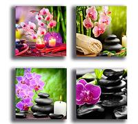 Quadri Moderni ORCHIDEA Zen pietre 4 pezzi 40x40 cm quadretti Stampa Tela CANVAS Arredamento XXL Arredo soggiorno salotto camera da letto cucina ufficio centro benessere estitista