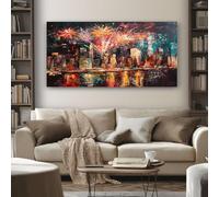 Quadri Moderni Paesaggio Urbano Astratto Quadro su Tela Con Cornice Dipinto Di Fuochi D'Artificio Stampa su Tela Decorazioni da Parete Soggiorno Camera da Letto Corridoio 80x120 cm