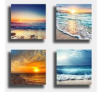 Quadri Moderni PANORAMA MARE 4 pezzi sole alba Stampa su Tela Canvas Arredamento Arte Astratto XXL Arredo soggiorno salotto camera letto cucina ufficio bar ristorante (4 pezzi 40x40 cm cad.)