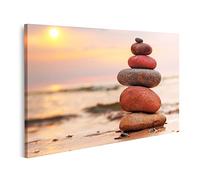 Quadri moderni Pietre Piramide sulla sabbia simboleggia Zen, armonia, equilibrio. oceano a Stampa su tela - Quadro x poltrone salotto cucina mobili ufficio casa - fotografica formato XXL DFR